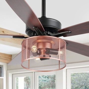 Max 52" Farmhouse Industrial Iron/Wood Mobile-App/Remote-Controlled LED Ceiling Fan - JONATHAN Y